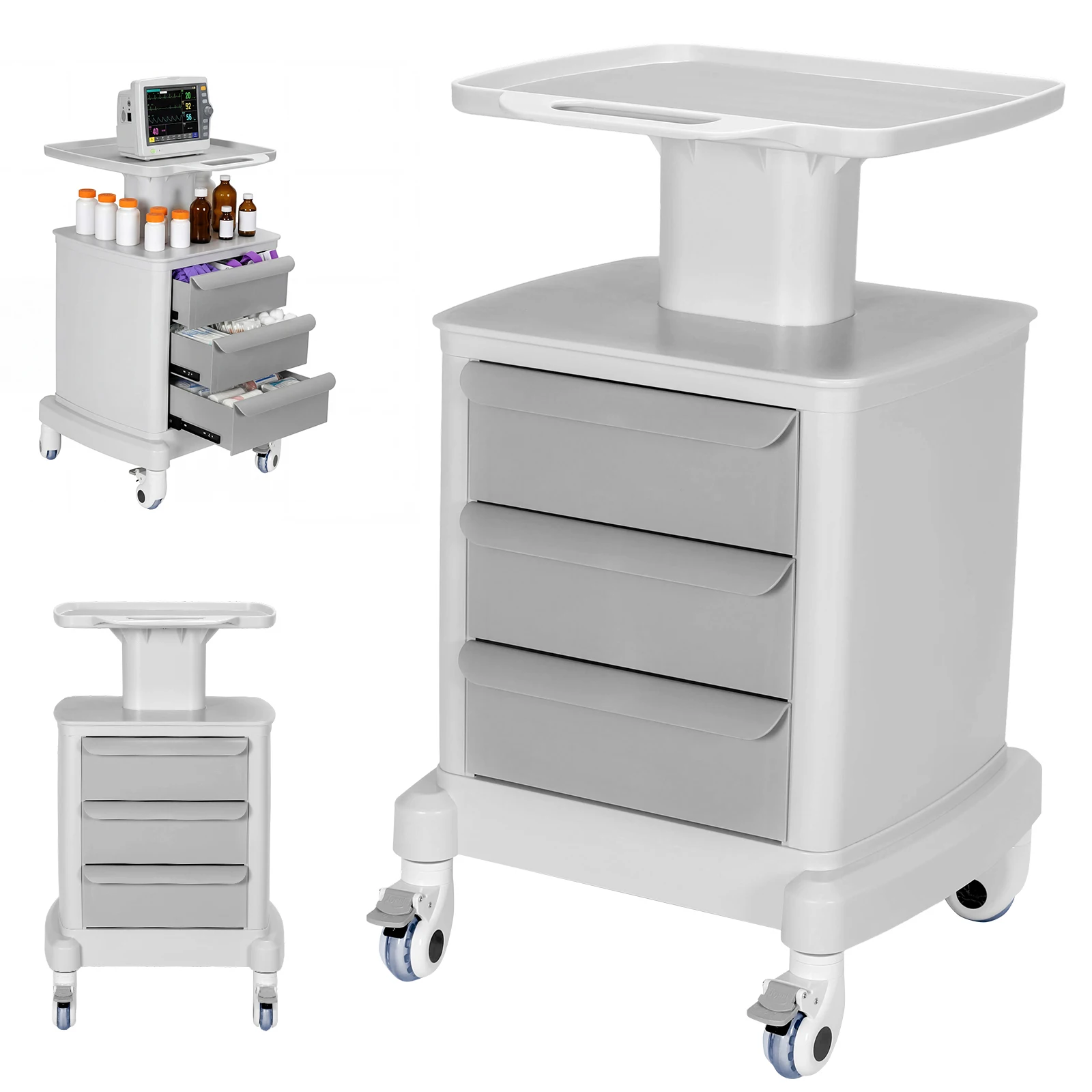 

Мобильная тележка-этажерка с 3 ящиками и 4 колесами, профессиональная универсальная тележка, грузоподъемность 30 кг, для больниц, клиник, салонов, спа-салонов, офисов, спален