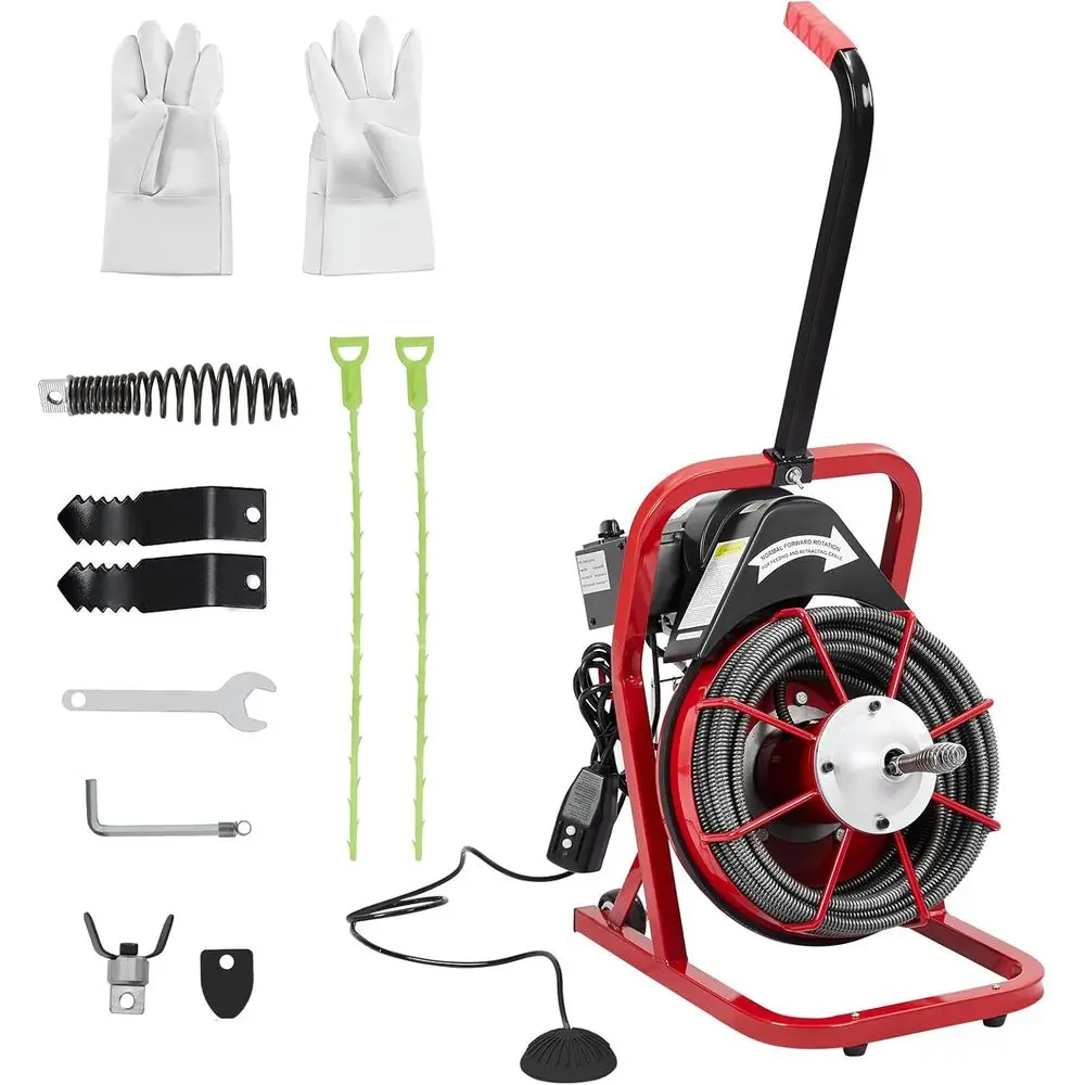 

Машина для прочистки канализации 75 футов x 3/8 дюйма, 450 Вт, подходит для труб диаметром от 1 до 4 дюймов, портативный электрический канализационный бур