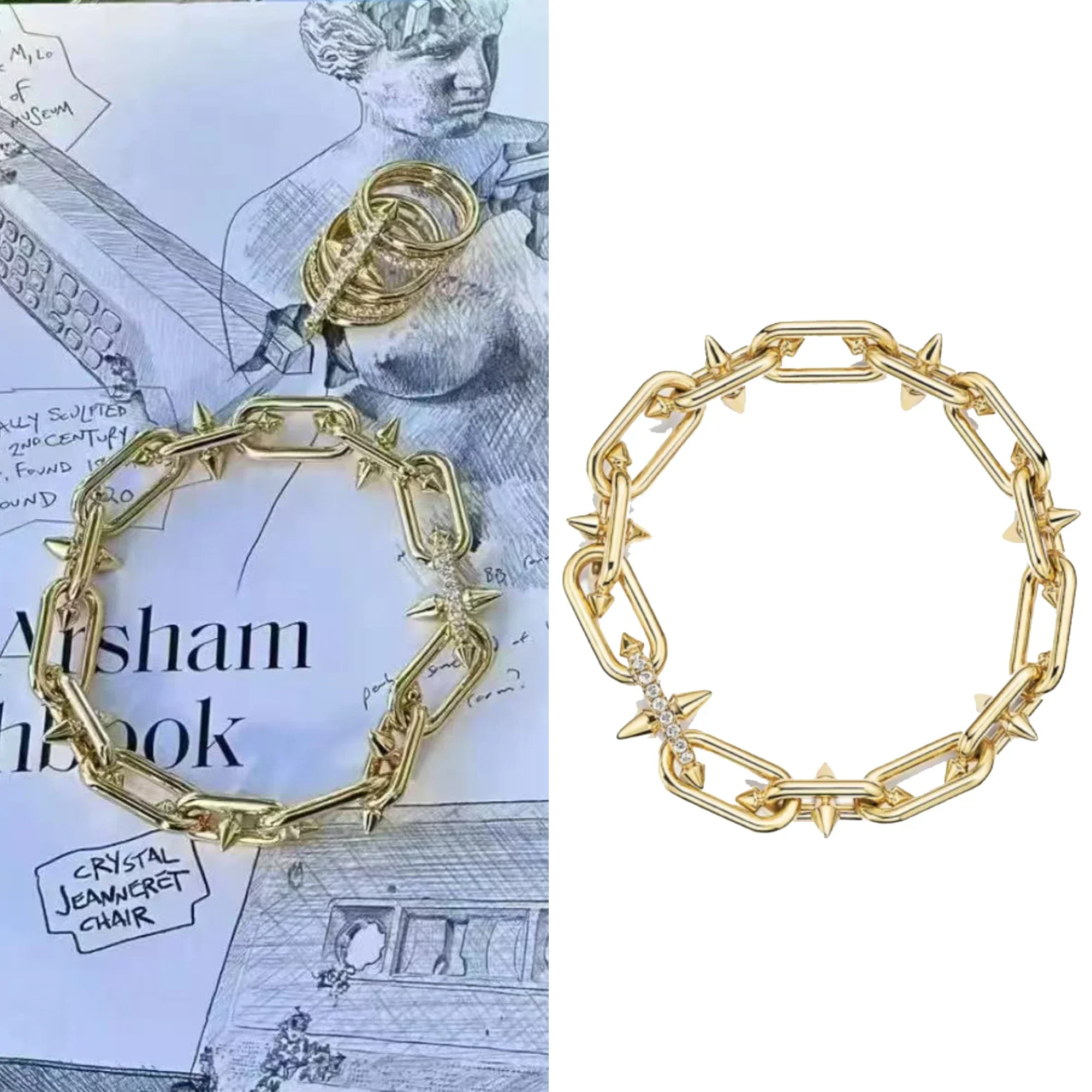 

Европейский и американский модный браслет из чистого серебра S925, высококачественный браслет с бриллиантами, серия HardWear