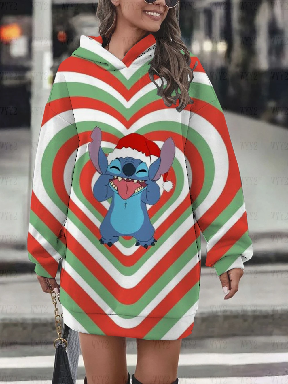 Autumn and winter Christmas new print birthday party dress Disney Stitch women\'s simple fashion sweatshirt hoodie