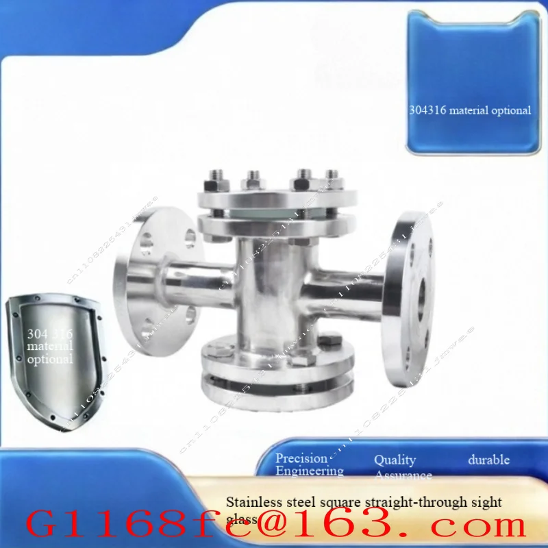 \ Stainless Steel Through-pipe Sight Glass, Cross-type Four-way Sight Glass, Fluorine-lined Pipe Flange Sight Glass