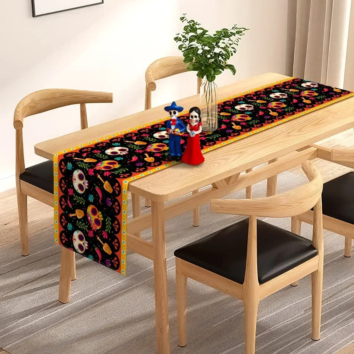 Mexico Day of The Dead Table Runner Holiday Party Decor Dia De Los Muertos Sugar Skull Dining Table Runner Halloween Decor