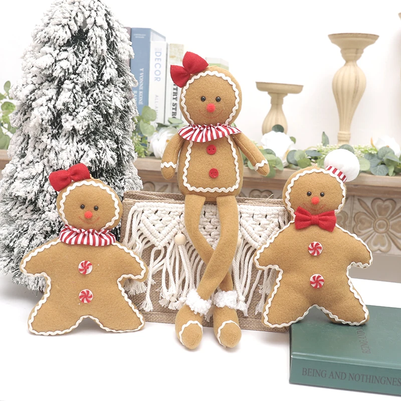 Christmas New Year Party Decoration For Home Plush Doll Gingerbread Man Xmas Tree Hanging Ornament Indoor Pendant Kid Gift Decor