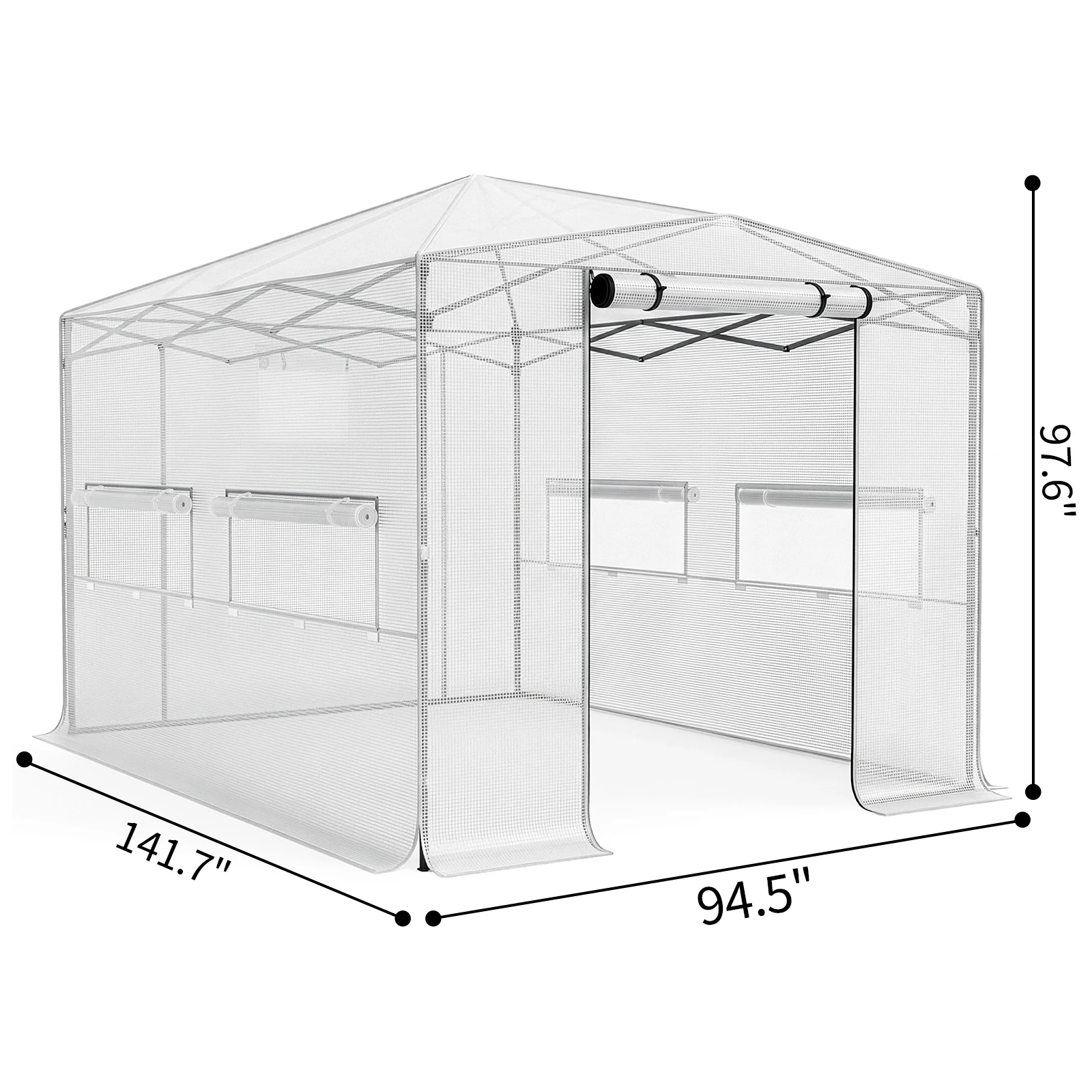 8*12ft Plastic Sprayed Iron Pipe PE Mesh Foldable Greenhouse Shed White for Backyard, Patio