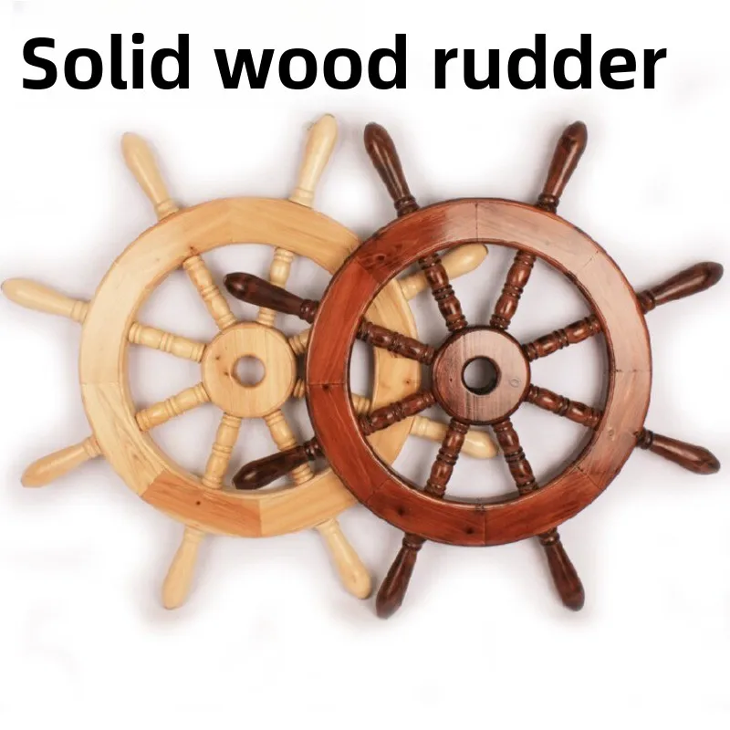 Wooden Ship Wheel Wall Hanging, Mediterranean Rustic Rudder Decor, Feng Shui Nautical Ornament for Home Office, Yacht, Bar