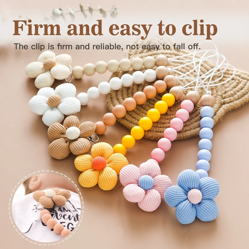 1pc Baby Flower Silicone Bead Pacifier Chain BPA Free Teething Holder Clips Soother Pendant Holder Newborn Dummy Nipple Clip Toy