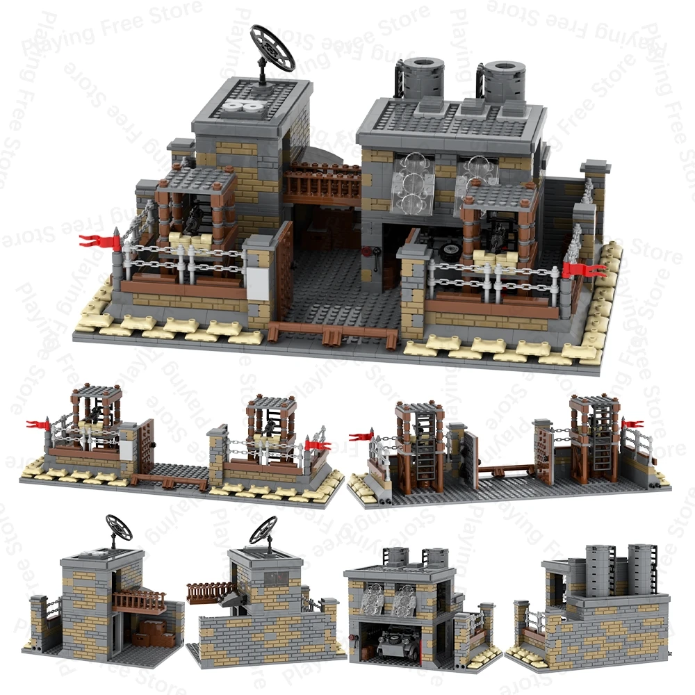 MOC WW2 WW1 الطوب ارسنال مركبة هدم البيت العسكرية الحرب بندقية متوافق الشكل ألعاب مكعبات البناء للأطفال الكبار هدية