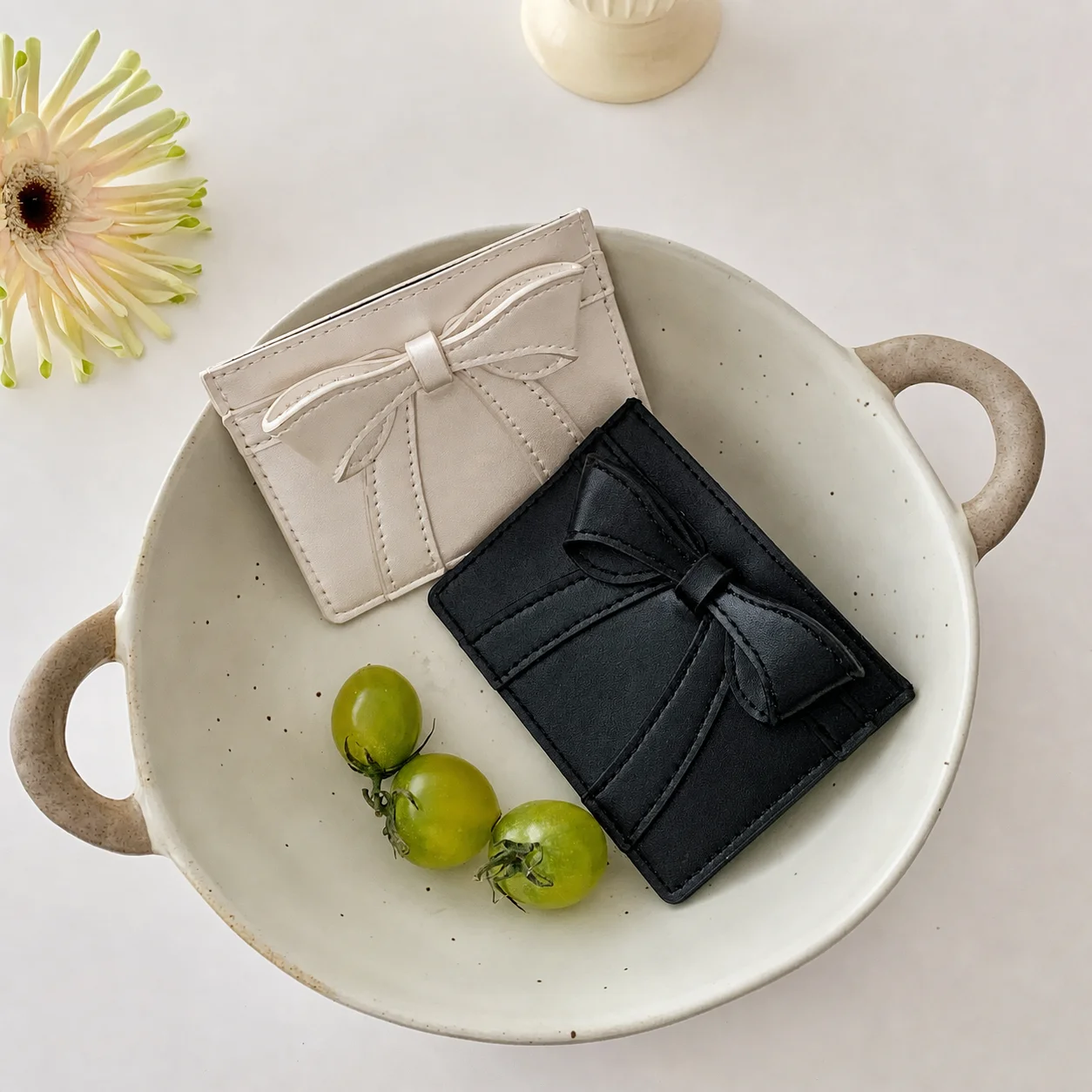 Coin Pocket Wallet Compact Bow Decor Wallet Bifold Card Holder Wallet Ultra Thin For Pockets Students Women