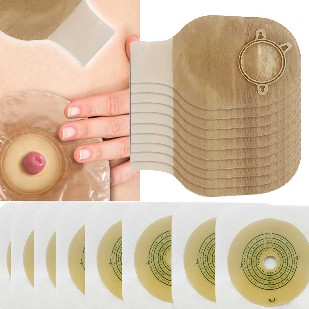

5-50pcs Ostomy Supplies Colostomy Bags Two Piece Drainable Pouches with hoop and look Ileostomy Stoma Care
