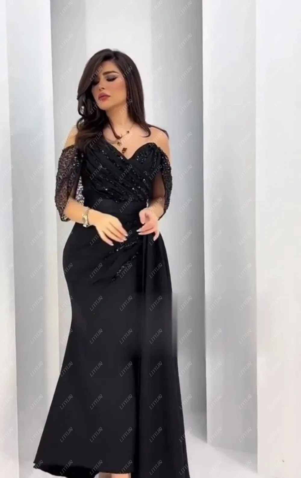 LIYYLHQ In Dubai Sweetheart Black Mermaid Prom Dresses Ankle Length Formal Sexy Cocktail Party Gowns For Women 2024