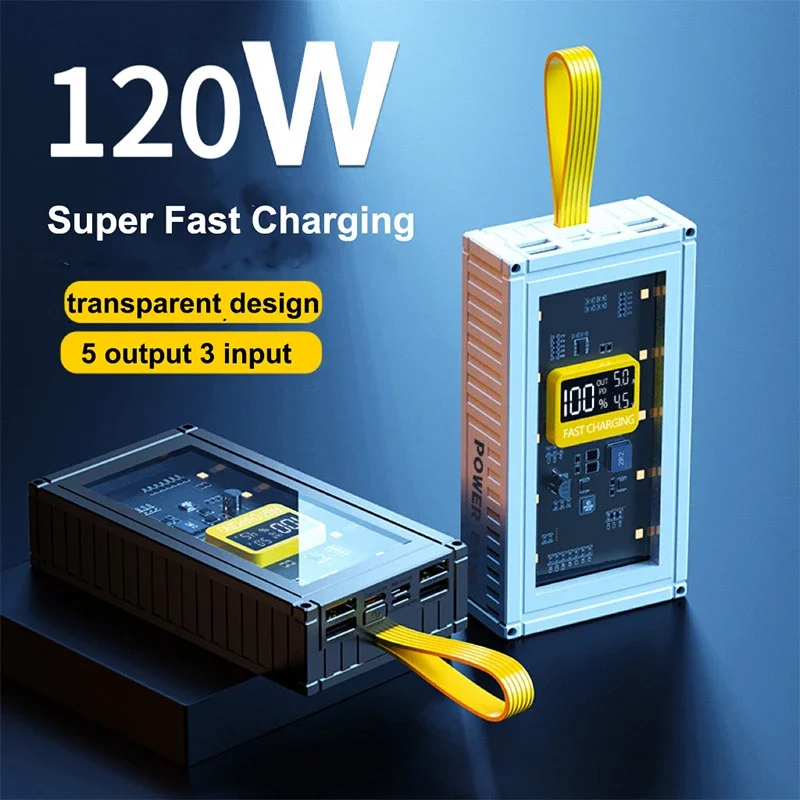 

Power Bank 50000 мАч, 120 Вт, портативное зарядное устройство с быстрой зарядкой, зарядное устройство Powerbank для iPhone 17, Samsung, Huawei, Xiaomi, внешняя батарея