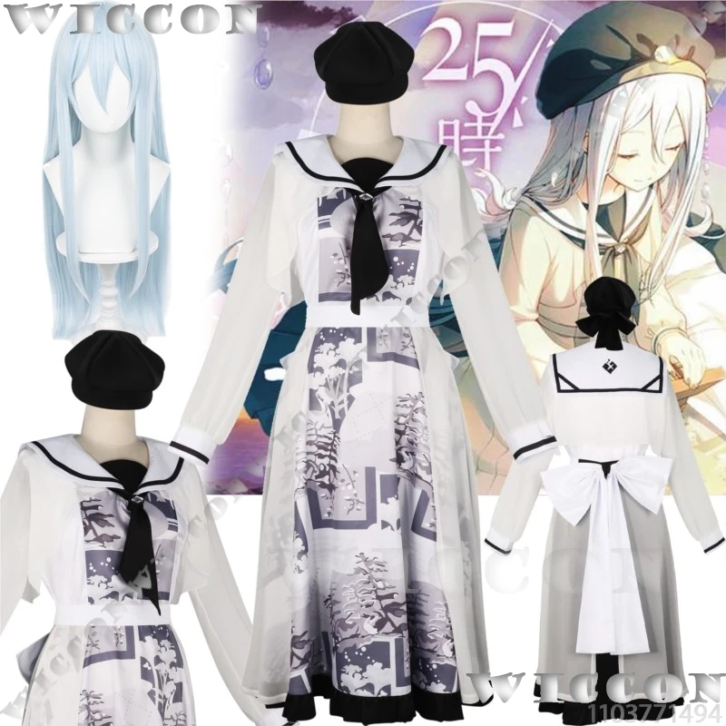 

Yoisaki Kanade 25 Game PJSK Cosplay Costume Project Sekai Colorful Stage! White Lolita Dress Wig Prop Gir Party Dress Halloween