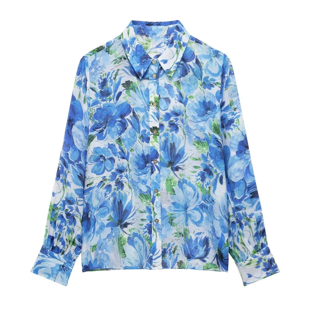 PB&ZA Womens Long Sleeve Shirt with Collar Button Front Style and All Over Floral Print for a Charming and Fashionable Look