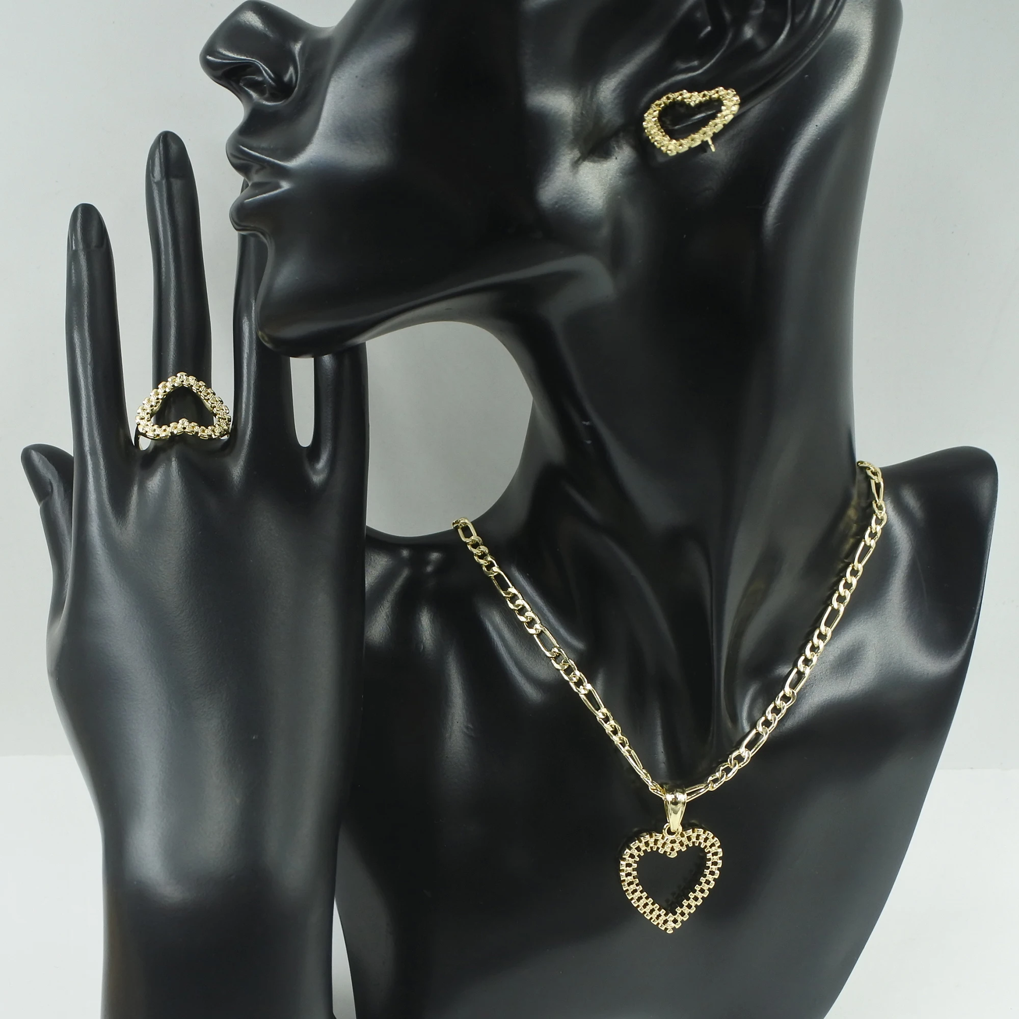 

Women's Heart Shape Hip Hop Jewelry Set Punk Hollow Design 14K Gold Earrings Ring Pendant Necklace Dancing Rock Style