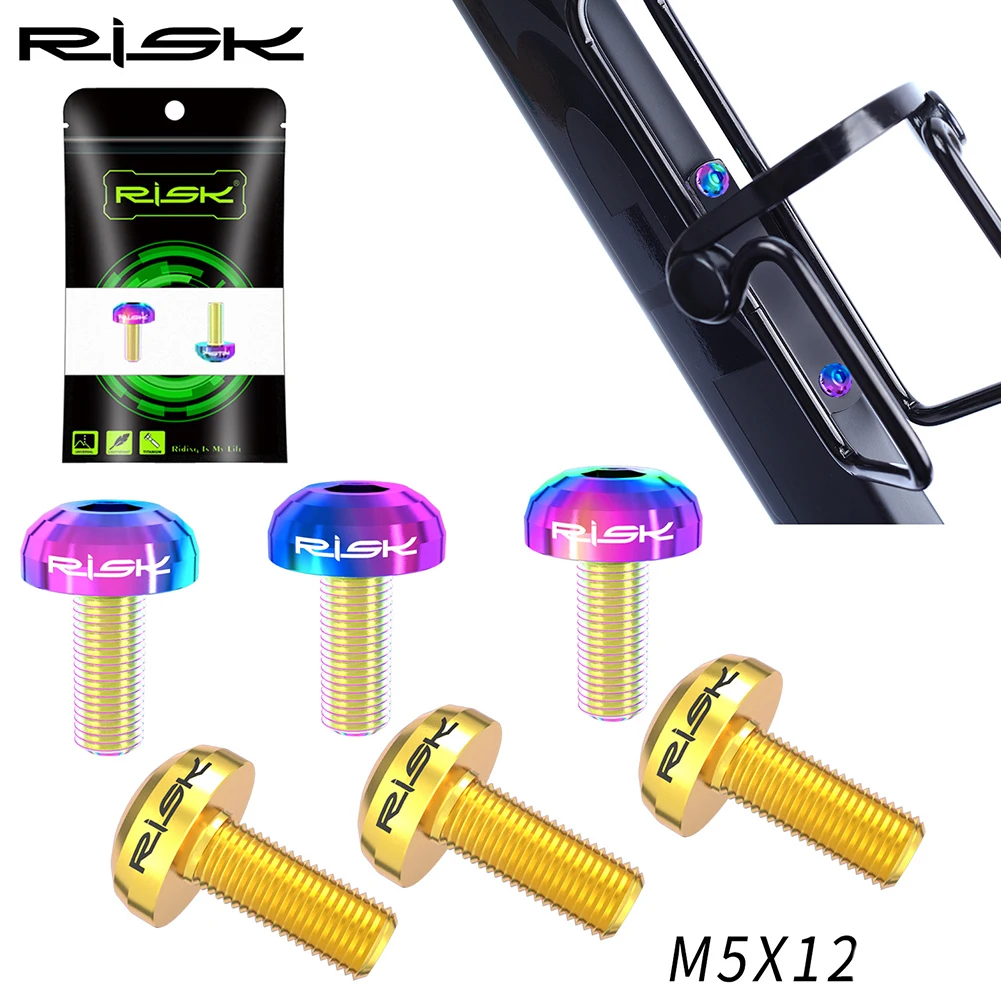 

RISK M5x12mm Titanium Alloy Bike Bottle /Holder Screw Bicycle Water Bottle Cage Bolts Black/titanium/colorful/gold Bicycle Tools