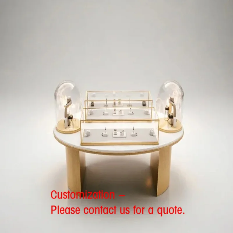 custom.Dome-Shaped Jewelry Display Pedestal LED Lighting Customizable Design | Gold/Wooden Base Glass Cloche | Luxury Necklace S