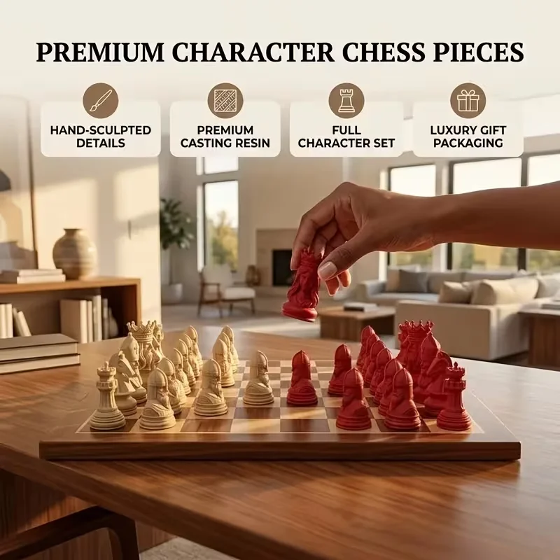 16 Pcs Choose Carved Chess Set, Three-dimensional Modeling Craftsmanship Is Meticulous Desktop Decorative Ornaments