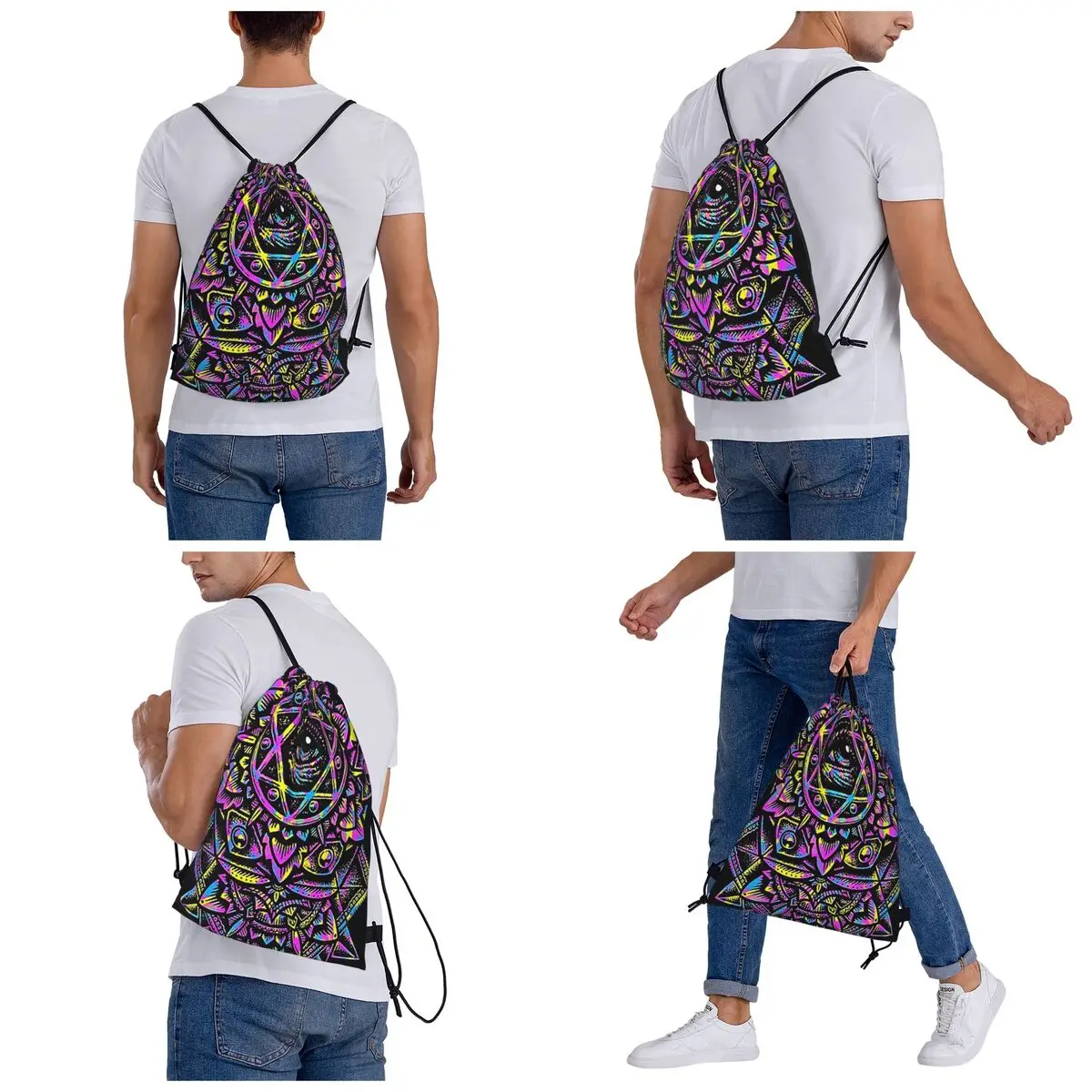 Eye Of God Flower Mandala Neon Backpacks Multi-function Portable Drawstring Bags Sports Bag Book Bags For Travel School