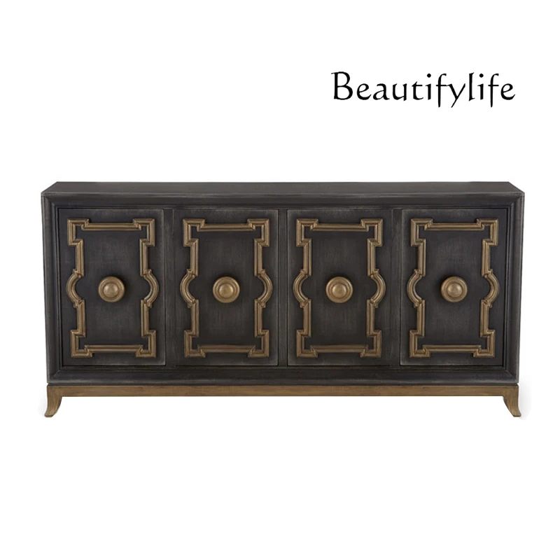 

American neoclassical solid wood entrance cabinet, living room foyer cabinet, high American storage and dining cabinet