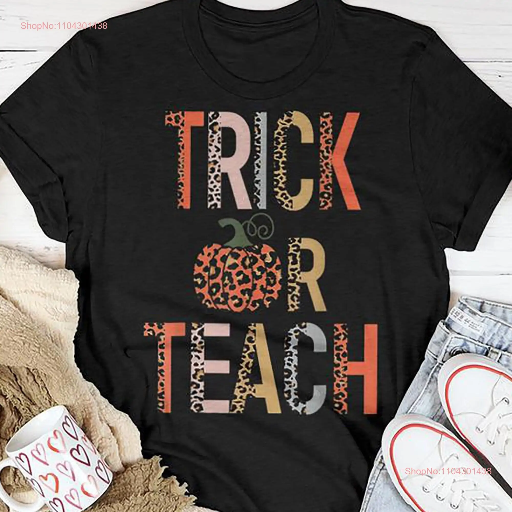 Trick Or Teach Leopard T Shirt Teacher Halloween Fall long or short sleeves