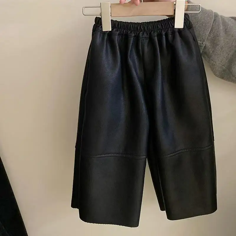 

Girls' Leather Pants 2025 Plus Velvet New Autumn and Winter Pants Casual Loose Plus Velvet Pants for Outer Wear