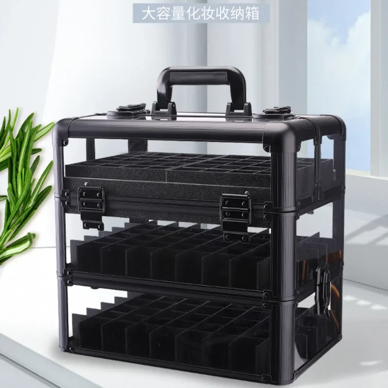 Large Capacity Transparent Makeup Case Portable Professional Multi-layer Nail Oil Storage Box With Lock Waterproof Beauty Box