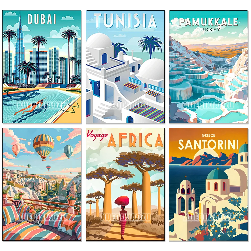 Kit de peinture diamant de paysage de ville, turquie, dubaï, Tanzanie, signe de paysage, mosaïque, broderie, mur d'art, décoration de la maison, salon