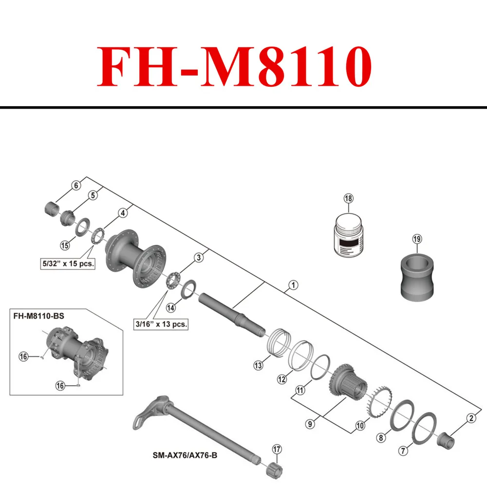 Shimano FH-M7110/M8110 أجزاء المحور الخلفي مخروط/حلقة الختم/الربيع/التثبيت الكرة
