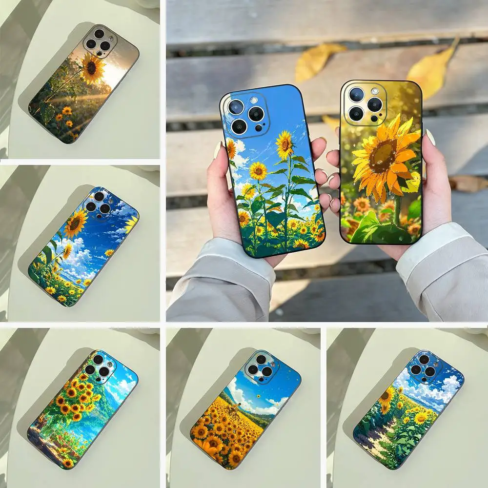 Sunflowers Printed Matte Phone Case For iPhone 17,16,15,14,13,12,11 Pro Max,16Plus,XS Soft Black Cover