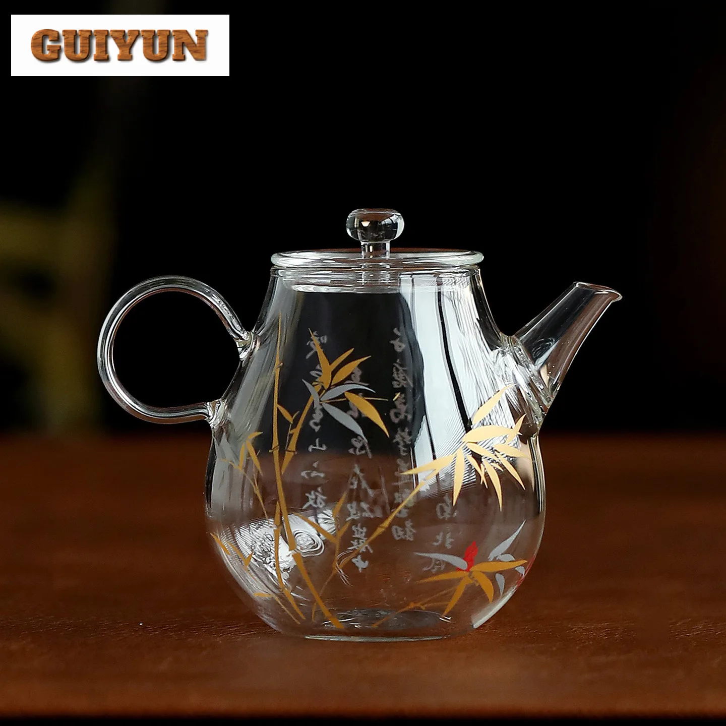 

245 мл золотой и бамбуковый стеклянный чайник Sier, элегантный чайник для заварки чая, бытовой чайник с ситечком, украшения для чайной церемонии