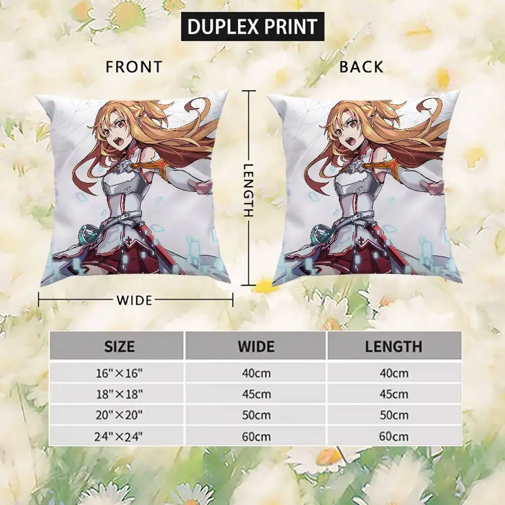 أنيمي السيف الفن على الانترنت كيس وسادة الوجهين الطباعة غطاء الوسادة 45x45 الوسائد الزخرفية أريكة ديكور المنزل المخدة الناعمة