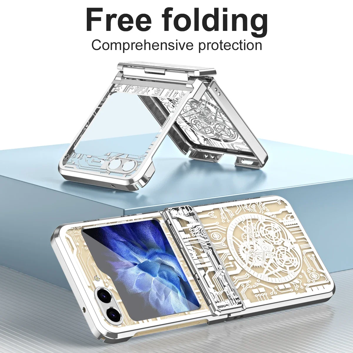 For Samsung Galaxy Z Flip 6 5 4 3 5G Electroplated Mechanical Legend Circuit Board Pattern Phone Case Hinge Plastic Back Cover