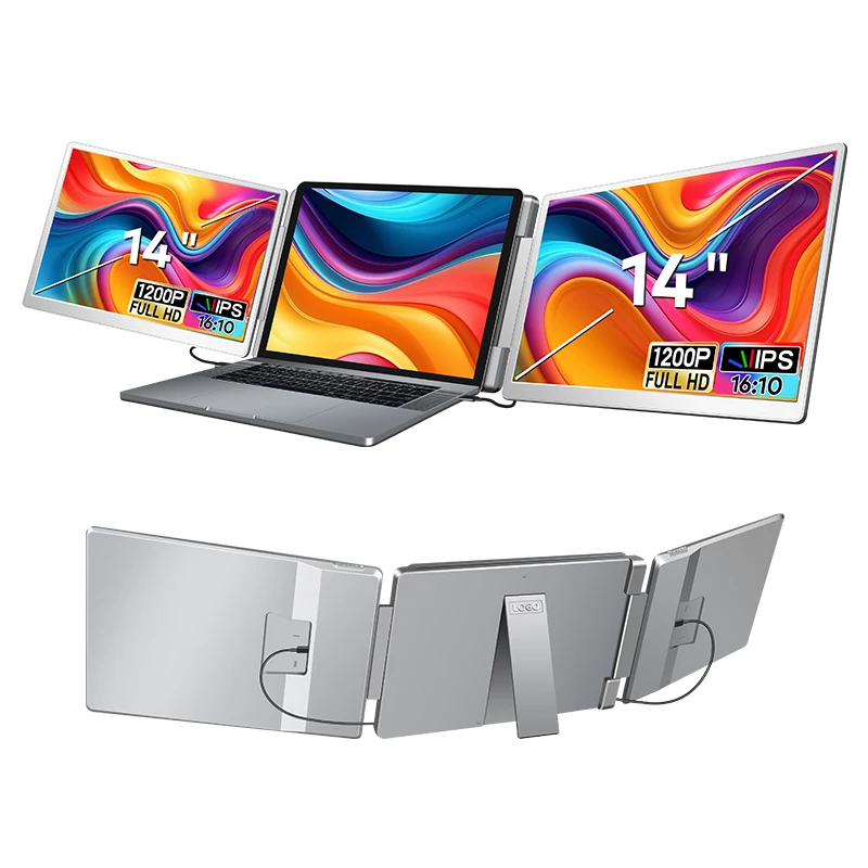 Dual Portable Monitor 14 Inch Screen Extender Plug & Play LCD Monitors with Type-c & HD Port Multi Screen for Laptop