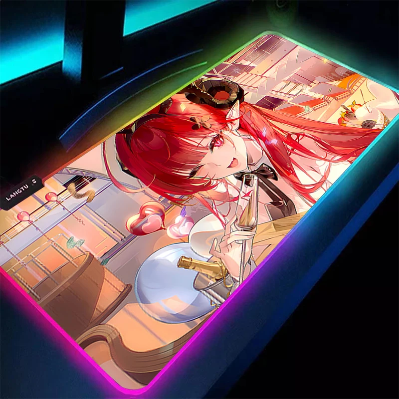 Alfombrilla de ratón para Gamer LED, alfombrilla de escritorio de chica Sexy de Anime, Azur Lane, alfombrilla para teclado de mesa bonita y moderna, alfombra RGB para ordenador portátil, alfombrilla para ratón para juegos