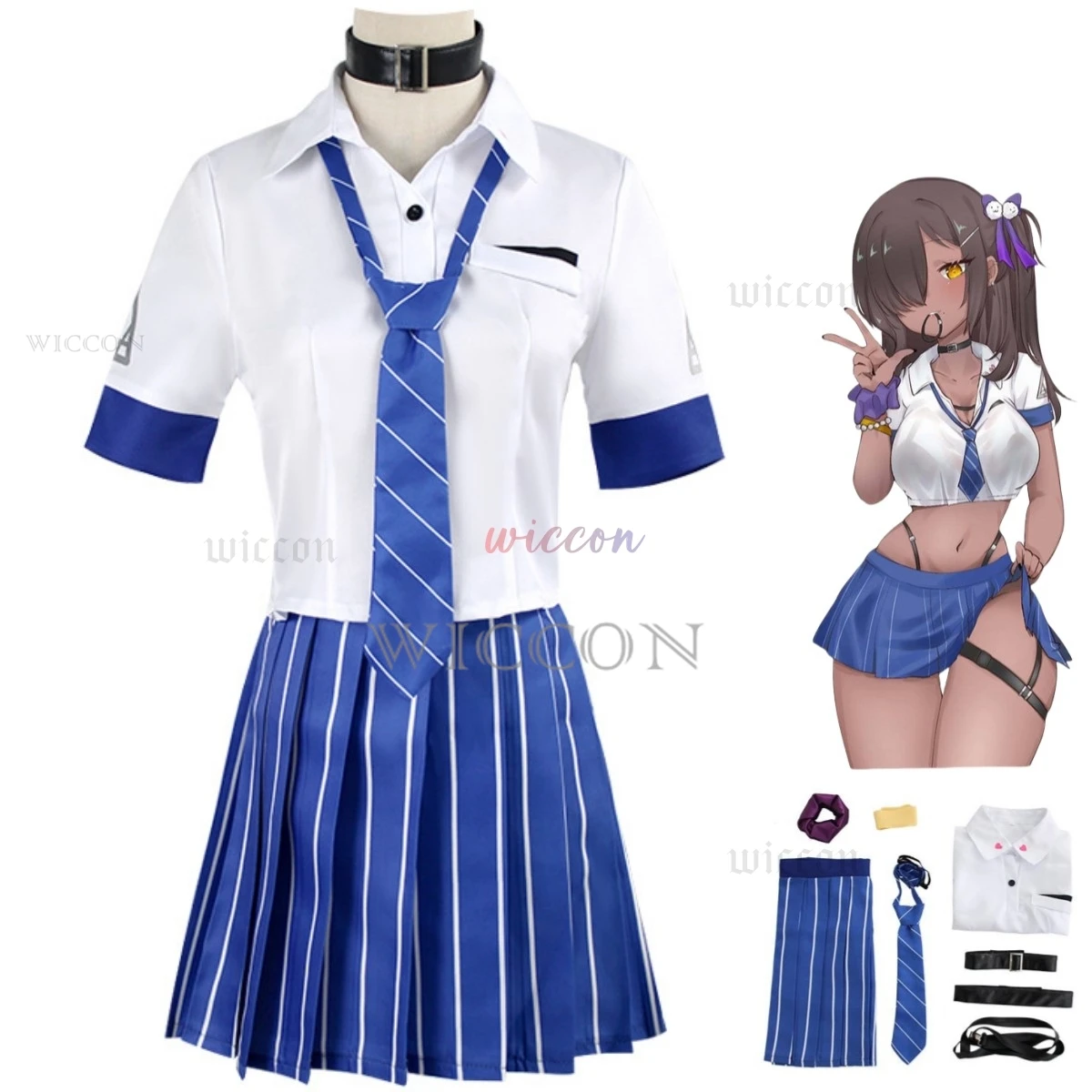 Game NIKKE：The Goddess of Victory Naga Cosplay Costume Japanese JK Uniform Blue Stripe Skirt Shirt Woman Sexy Carnival Suit