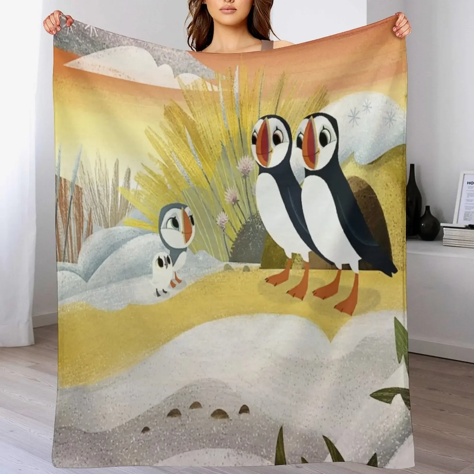

Puffin Rock gift for fans puffin rock characters Throw Blanket Decorative Sofas Extra Large Throw Flannel For Sofa Thin Blankets
