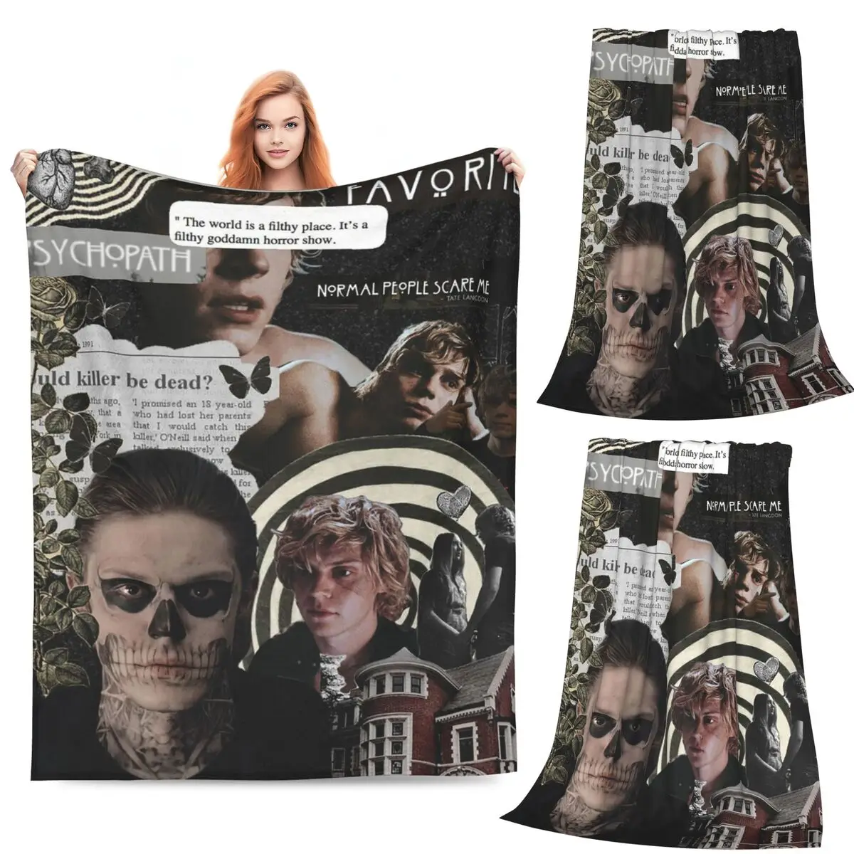 

Evan Peters Pattern Blankets Flannel Sofa Throw Blanket Breathable for Home Bedroom Outdoor Throws Bedspread Quilt