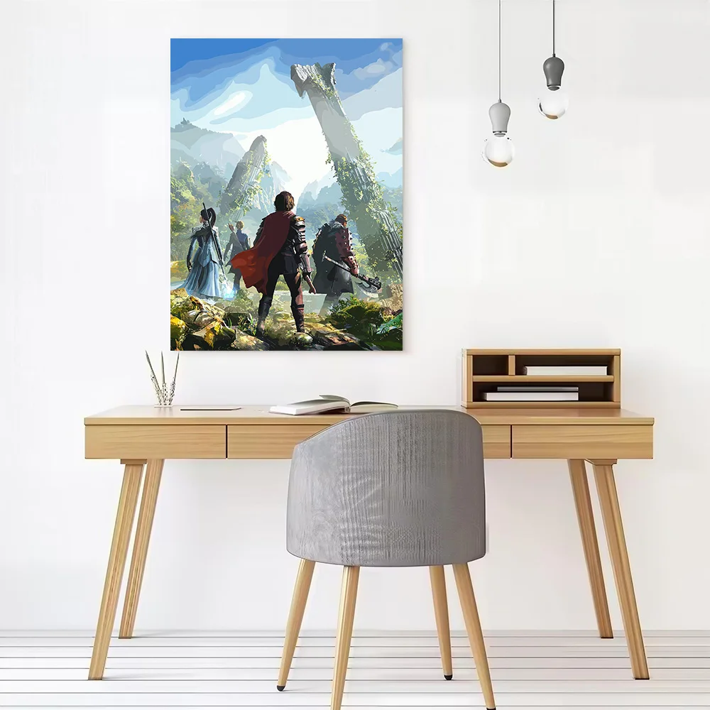 Fantasy Adventure Team Ruins Landscape Poster Canvas Wall Art Personalized Print Modern Painting Perfect Gift for Decor Luxury