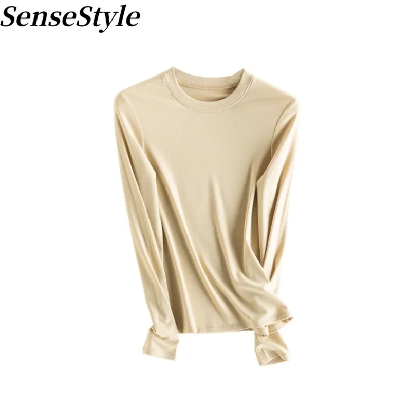 Elastic Soft Wool Self Heating Slim T-shirt Autumn Winter Women Solid Color Inner Knit Warm Top