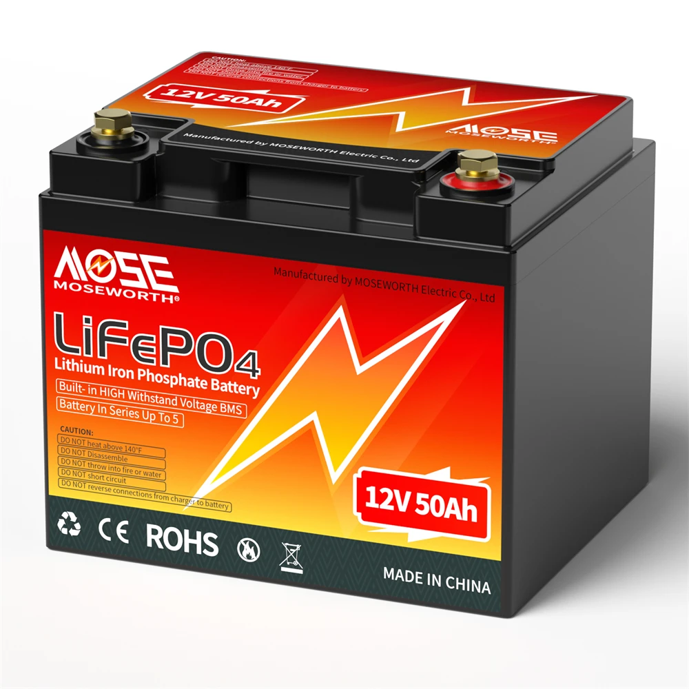 MOSEWORTH 12V 50Ah LiFePO4 Batterij 50A BMS 640W Oplaadbare Lithium-ijzerfosfaat Batterij Deep Cycle Lage temperatuur Bescherming - afbeelding 2