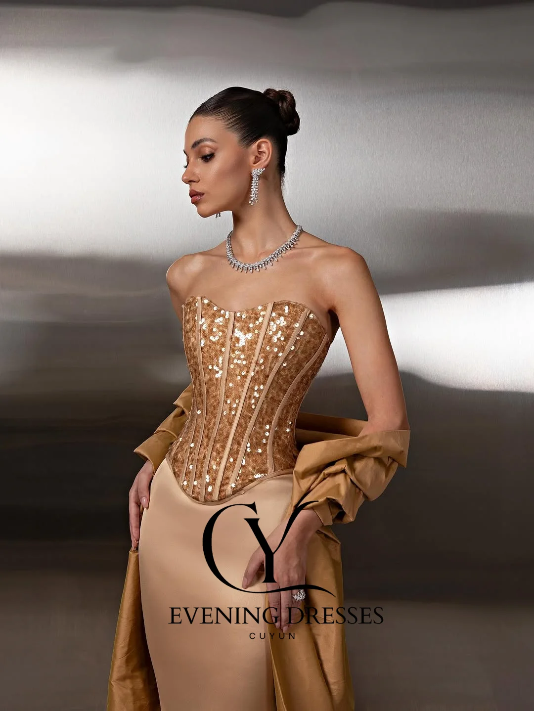 CUYUN marron luxe paillettes femmes robe de soirée 2025 personnalisé chérie bretelles robe formelle femmes robe de Banquet Corset dos