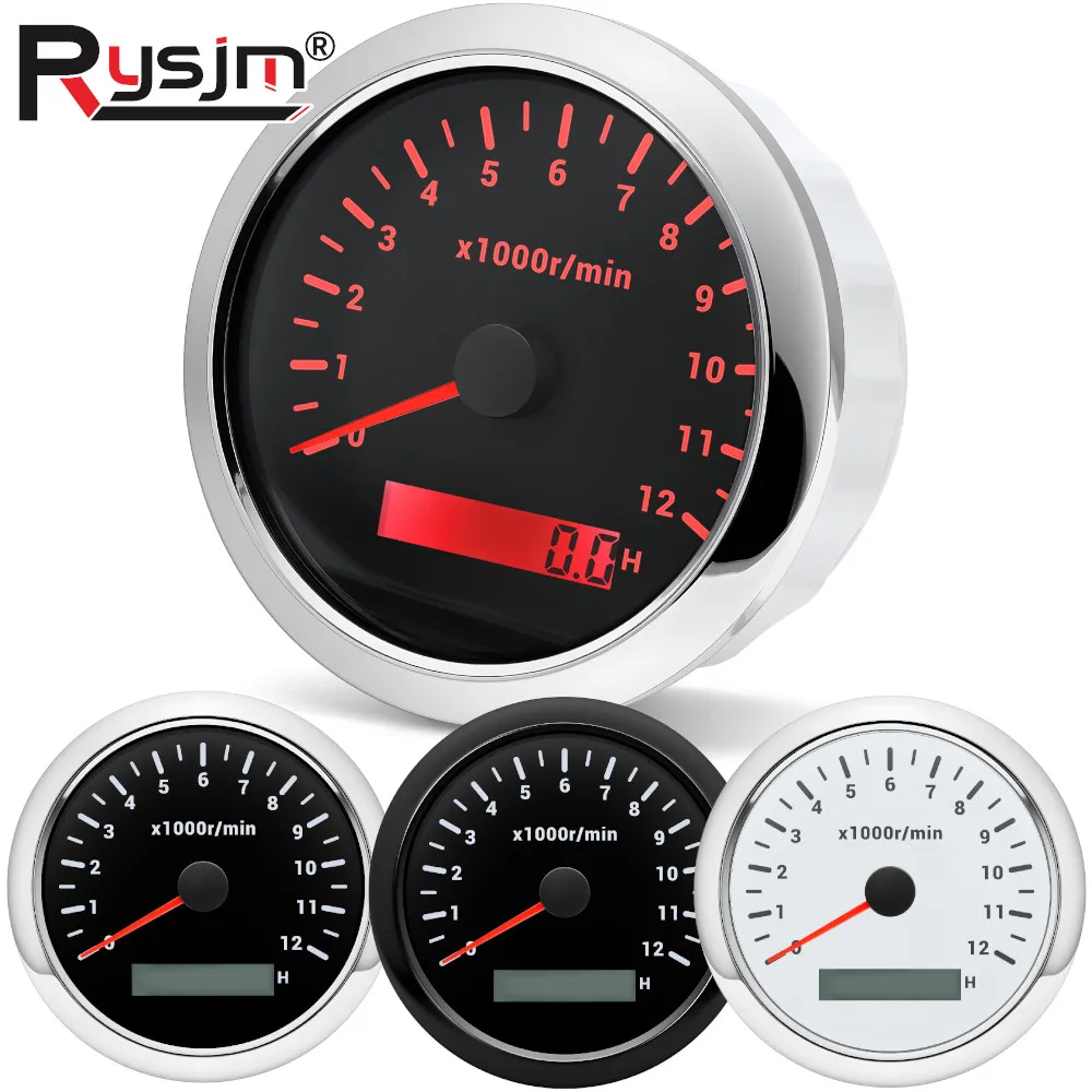 85MM Rev Counter 0-12000RPM Tachometer Gauge Waterproof Tacho Meter with Red Backlight For Marine Boat Yacht Car 12V/24V