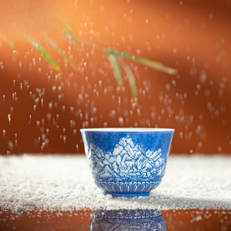 

Handmade master cup single cup blue and white teacup