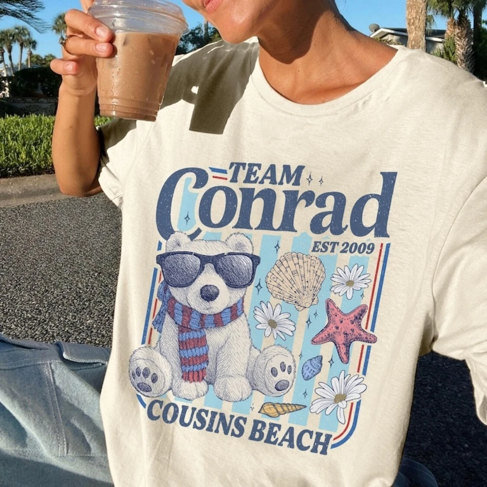 Team Conrad Junior Mint Bear Shirt Cousins Beach Summer Tees Inspired T-Shirt Conrad Fisher Fan Gift New Casual Simple