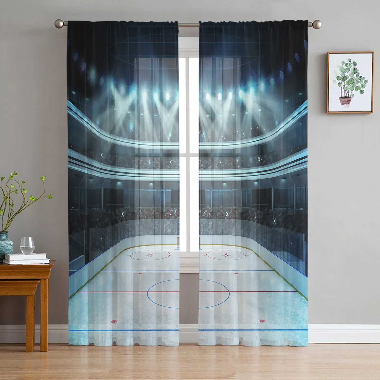 Ice Hockey Field Tulle Curtains For Living Room Bedroom Kitchen Decoration Chiffon Sheer Voile Window Curtains Transparent Drape