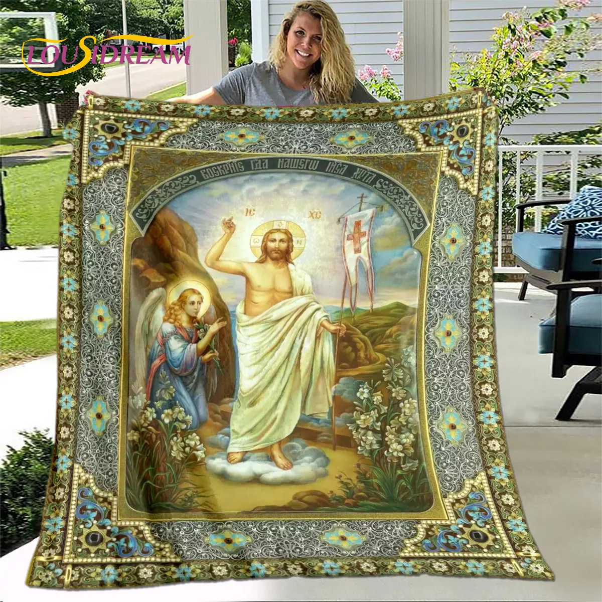 Jesus Virgin Mary Blanket,Flannel Blanket Throw Blanket,Sherpa Warm Blanket for Living Room Bedroom Beds Sofa Couch Cover Pray
