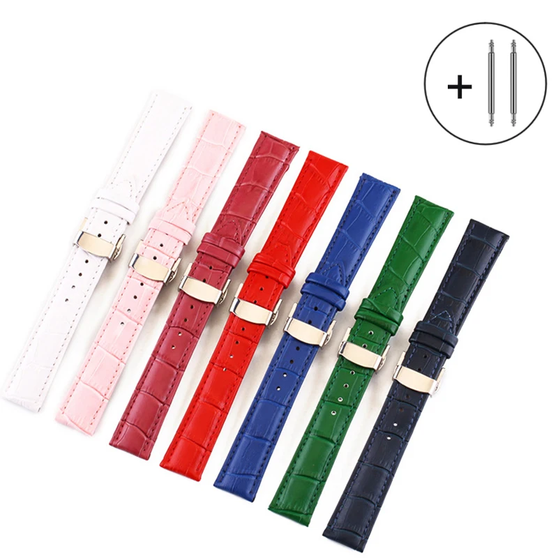 Bamboo Patterned Cowhide Strap 12-24mm 22mm 20mm Multi Size for men women's watch chains automatic butterfly clasp watchband