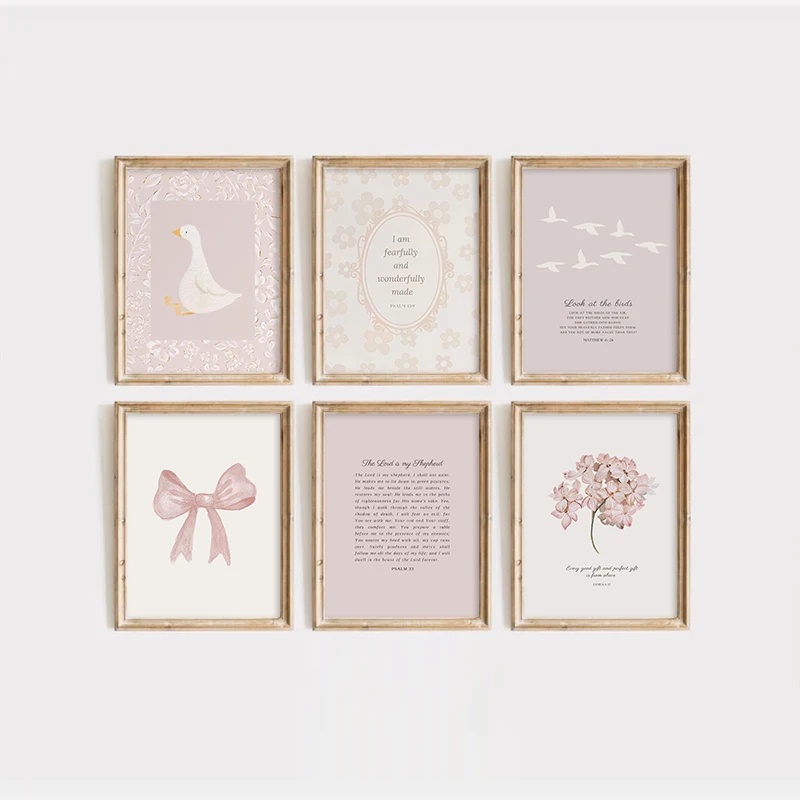 Pink Boho Bow Field Garden Canvas Painting Christian Bible Scripture Art Poster Gallery Wall Girls Bedroom Furniture Wall Art