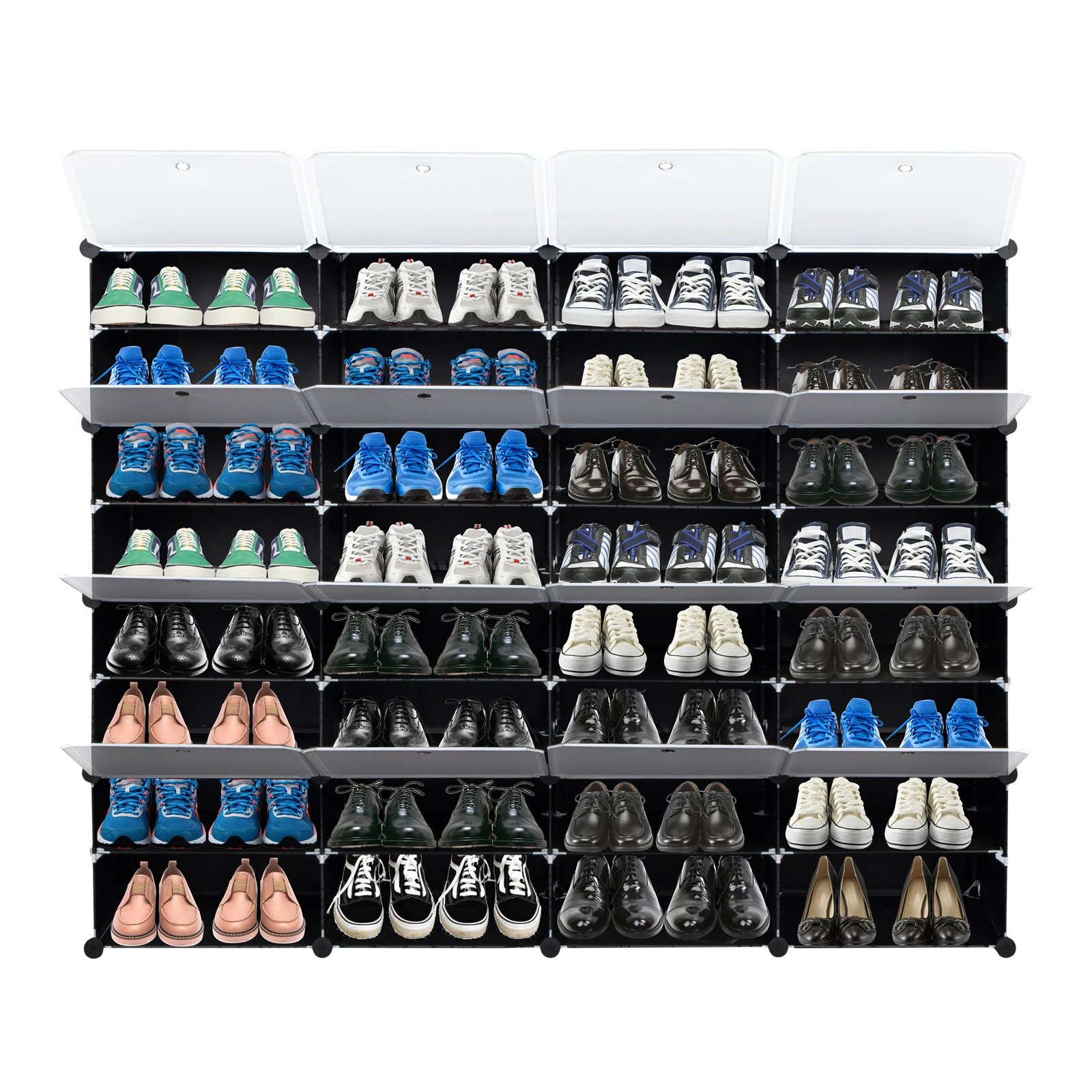 8-Tier Portable 64 Pair Shoe Rack Organizer 32 Grids Tower Shelf Storage Cabinet Stand Expandable for Heels, Boots, Slippers, Bl