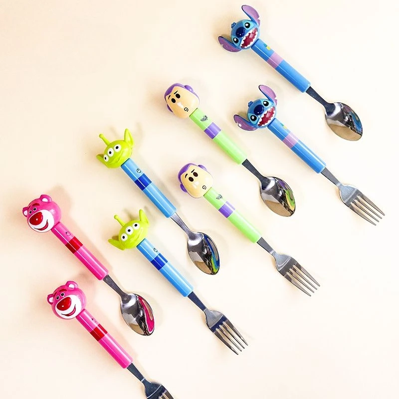 Cartoon Stitch Children's Tableware Spoon Fork Set Card Cute Stainless Steel Primary School Student Dining Fork Dinner Spoon